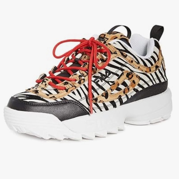 Fila Shoes - Fila Disrupter 2 Leopard Zebra Print Limited Edition Sneakers Sz 7.5 Red Laces